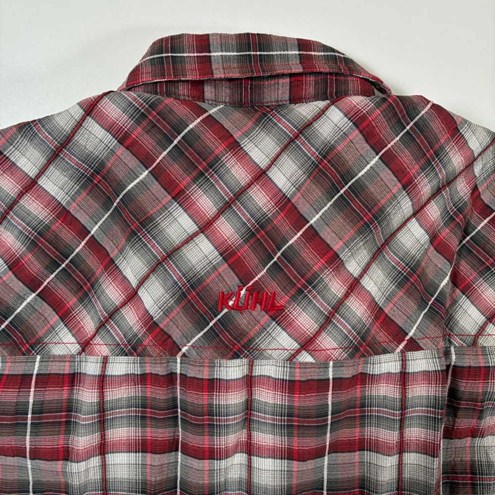 Kuhl Button Hiking Shirt Medium Red Plaid Short Sleeve Performance Pocket - Picture 5 of 10